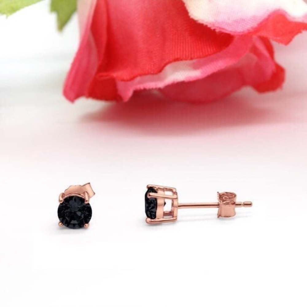 18K ROSE GOLD BLACK DIAMOND STUD EARRINGS